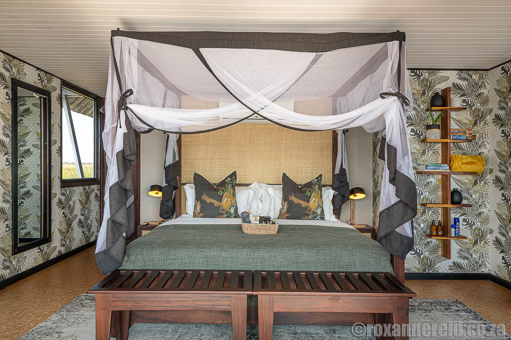 Bedroom at Namushasha River Villa which looks at on Bwabwata National Park, Namibia