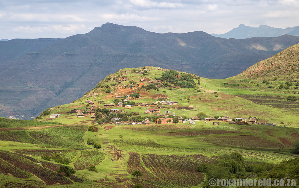 Small settlements on the hillsides of Lesotho