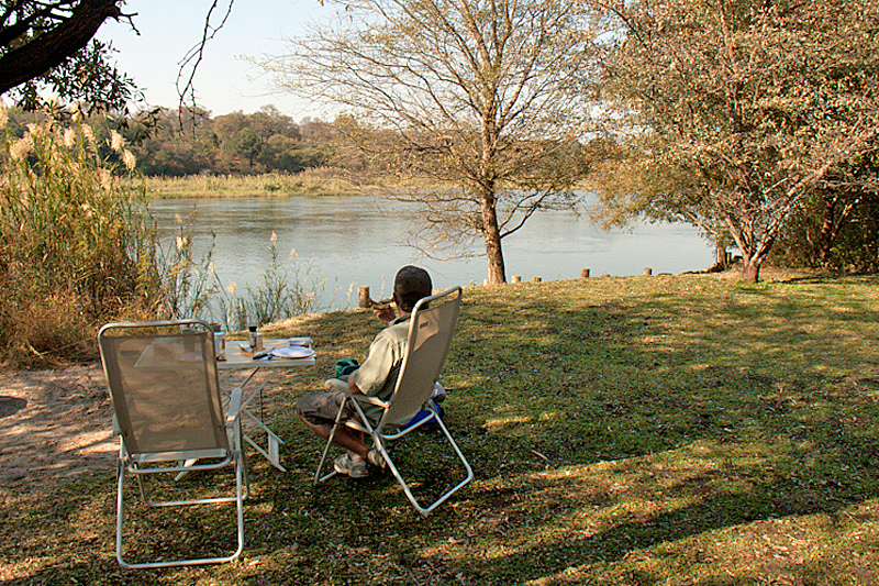 Campsite on the Kavango River, Ngepi Camp, Caprivi, Namibia