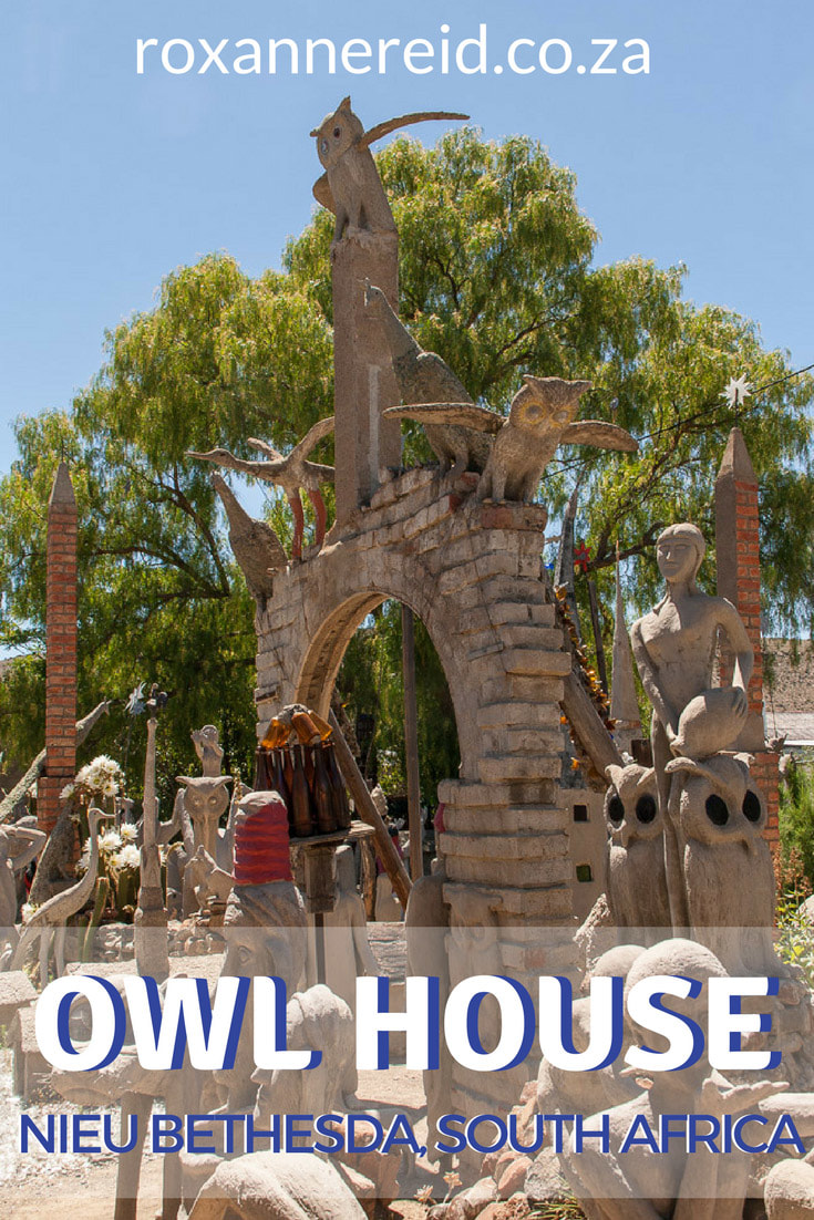 Visit the Owl House in Nieu Bethesda in the Karoo and see a world that outsider artist Helen Martins created of cement and glass. #travel #EasternCape #SouthAfrica