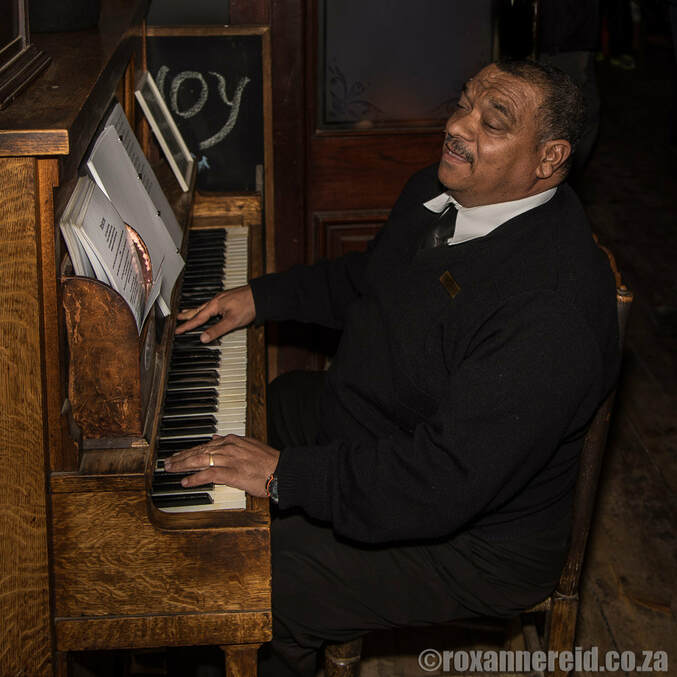 Johnny at the piano in the Laird's Arms, Matjiesfontein