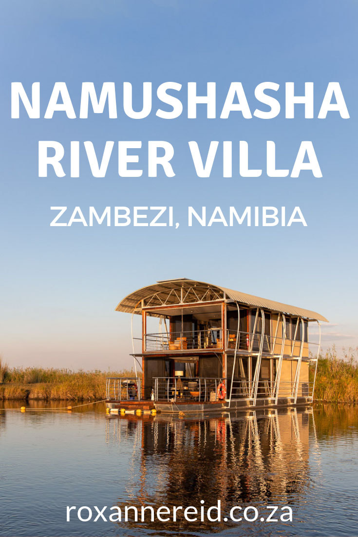 Looking for a romantic nature break in Namibia’s Zambezi (Caprivi) region? Solve where to stay in Namibia by booking Namushasha River Villa near Namushasha River Lodge on the Kwando River, one of Namibia’s most gorgeous Zambezi lodges. Close to Bwabwata National Park for a Namibia safari, this Zambezi houseboat is an exclusive Namibia lodge for two. See elephants, hippos, buffalo, lion, antelope and water birds. #Caprivilodges #Caprivihouseboat