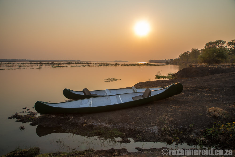 Canoe on the Zambezi River on the Greater Mana Expedition at Sapi and Mana Pools Zimbabwe