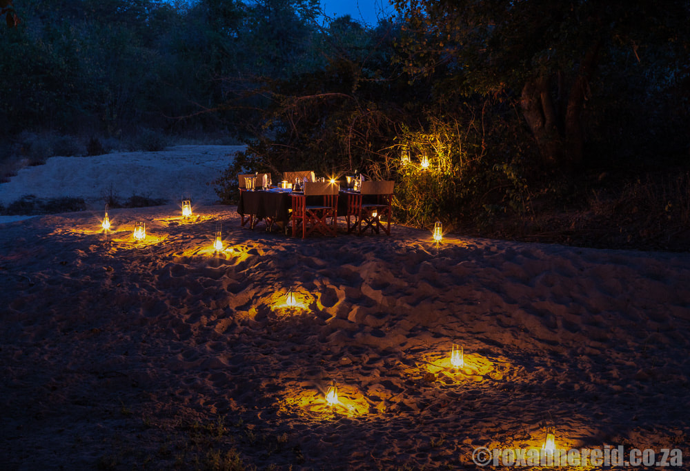 Romantic dinner on the Greater Mana Expedition at Sapi and Mana Pools Zimbabwe