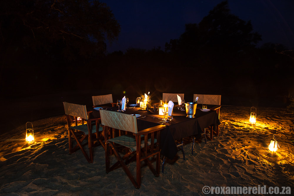 Romantic dinner in the riverbed, Greater Mana Expedition, Sapi and Mana Pools Zimbabwe