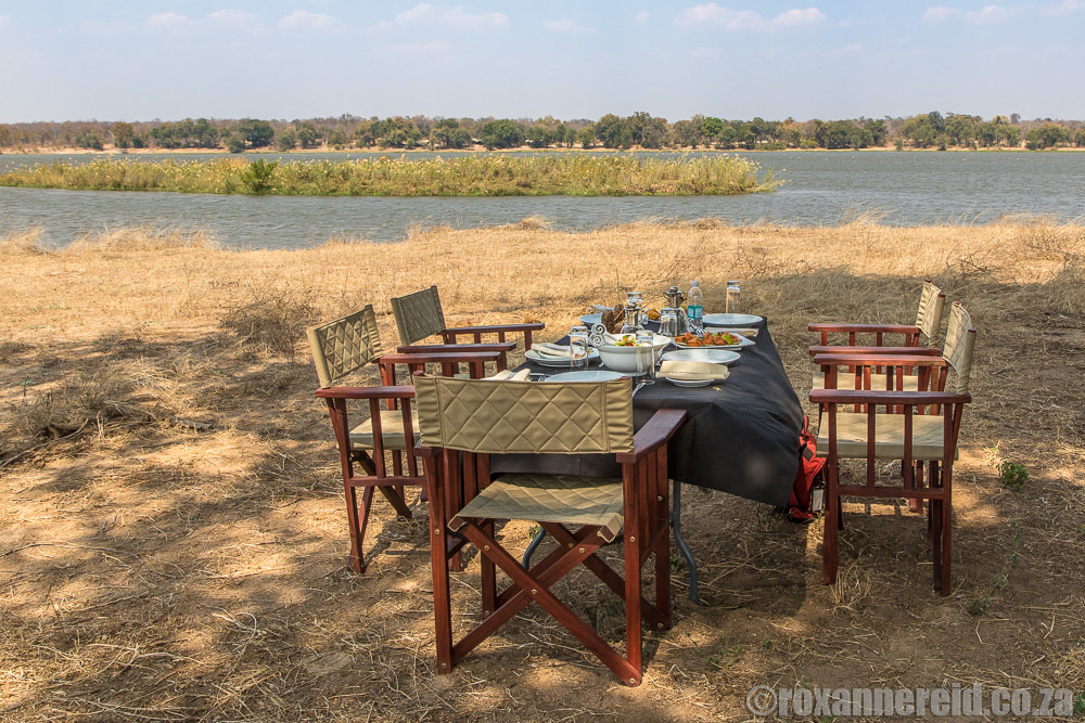 Greater Mana Expedition lunch on an island in the Zambezi, Sapi and Mana Pools Zimbabwe