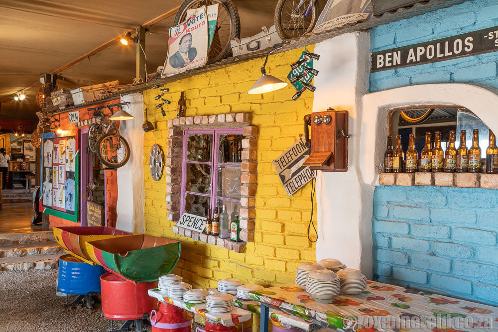 The township shanty style of the food service alley at Etosha Safari Camp, Namibia