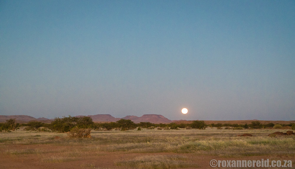 Moonrise on a nature drive near Twyfelfontein in Kunene, Namibia