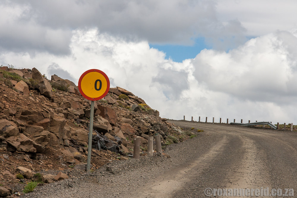 Road signs on a pass, Lesotho
